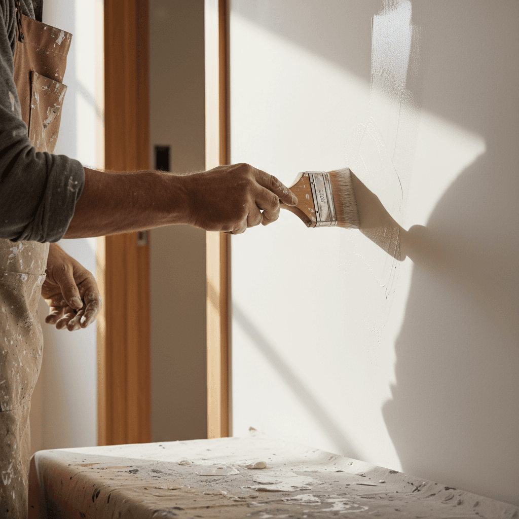 Painter applying paint on interior wall