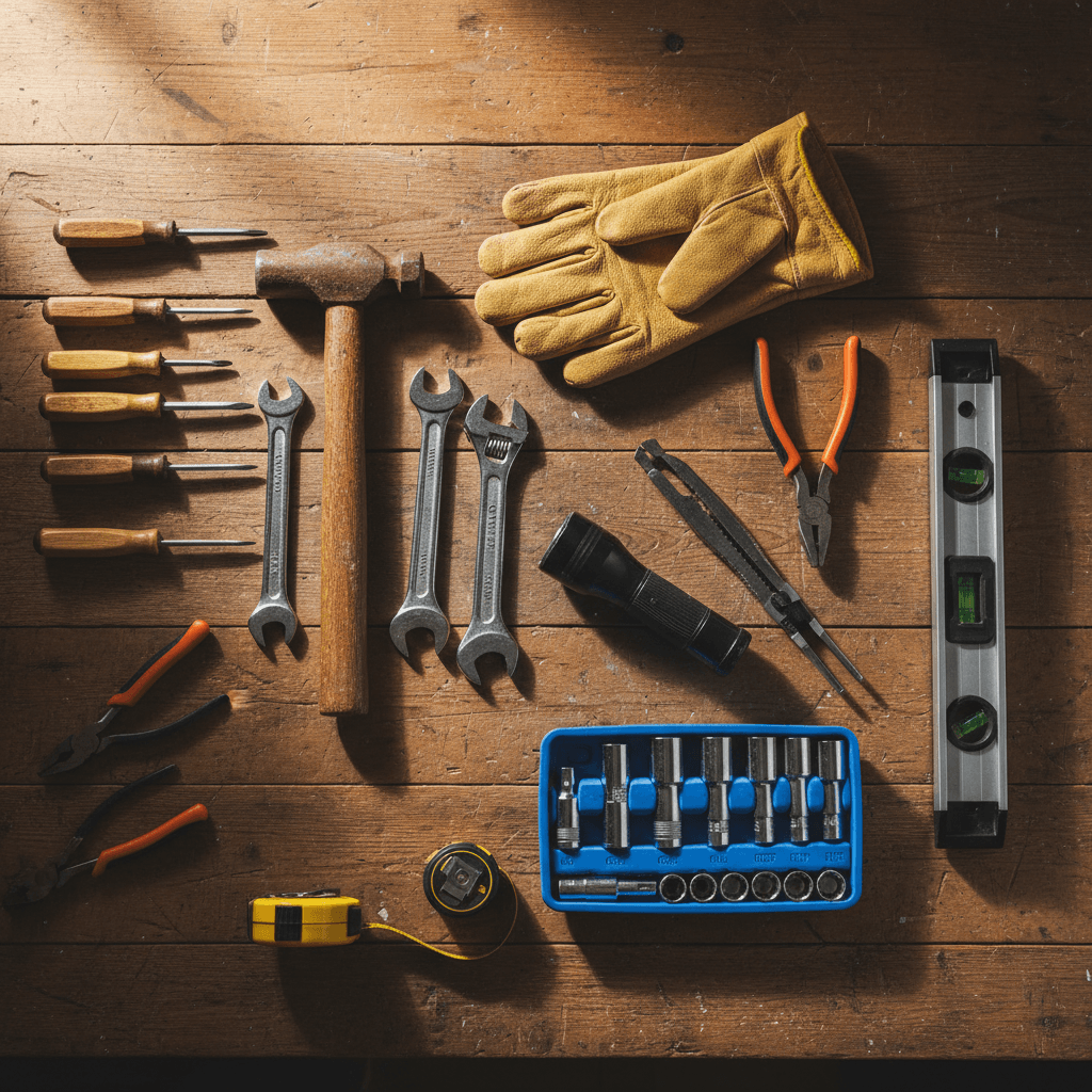 open drawer with hand tools arranged by size