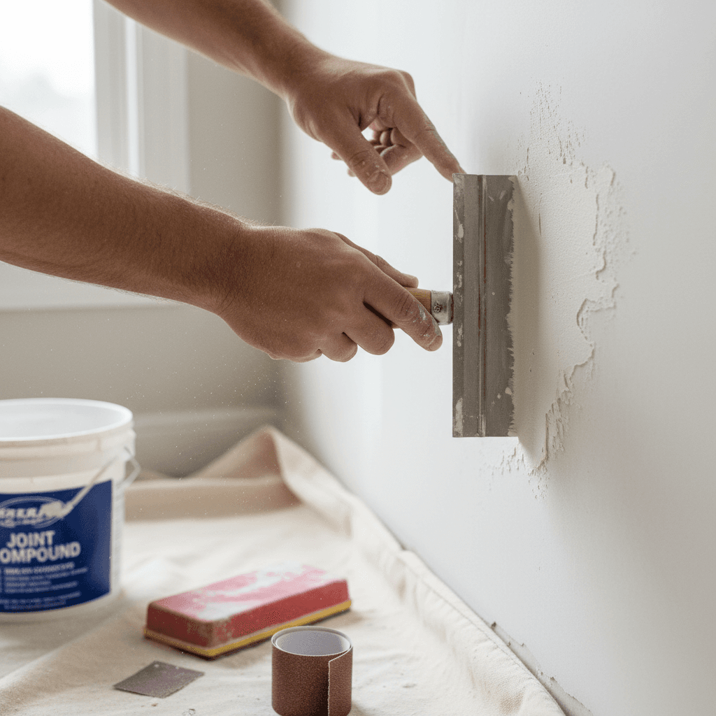 Handyman repairing drywall in a Louisville home