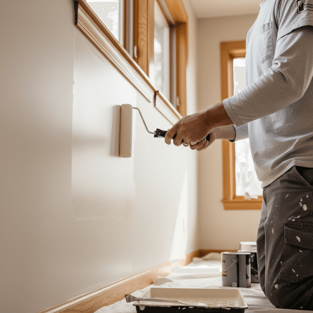 Handyman painting interior wall
