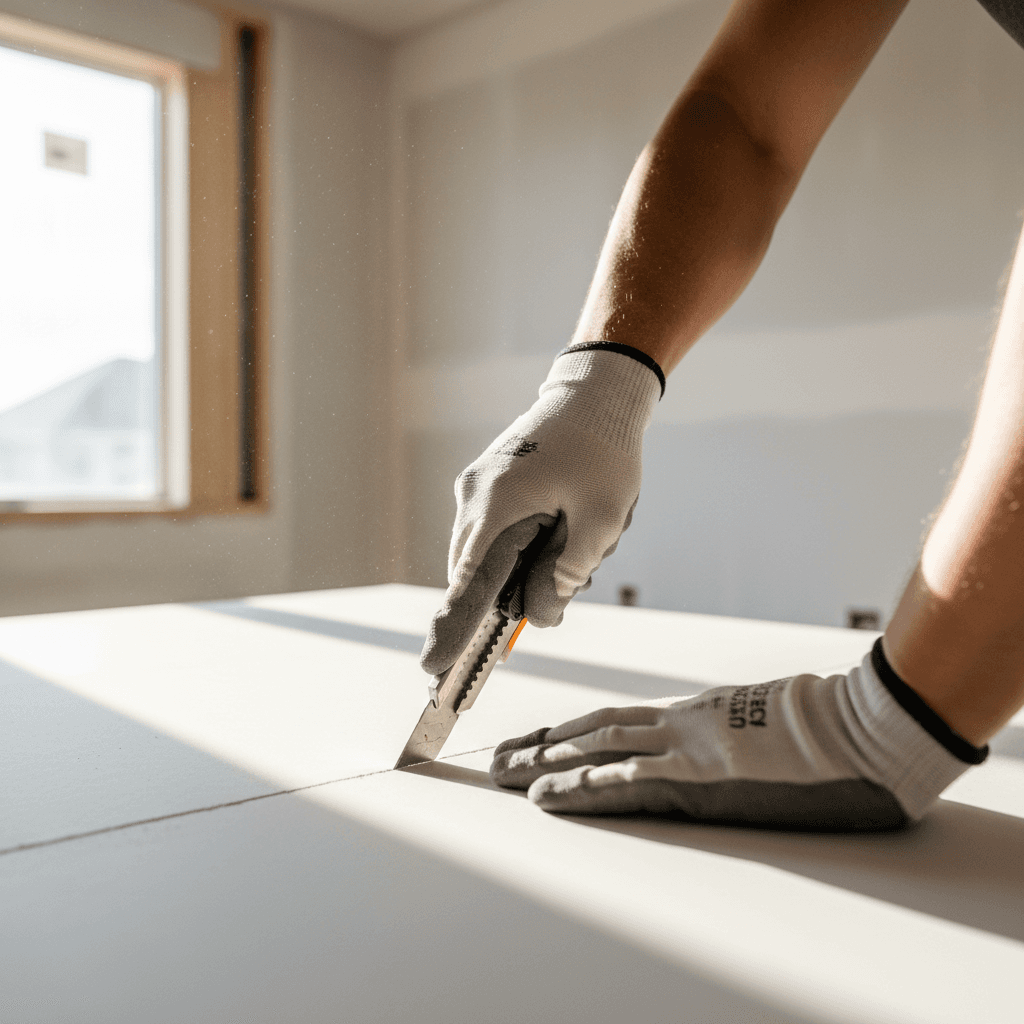 handyman inspecting finished drywall repair in Louisville home