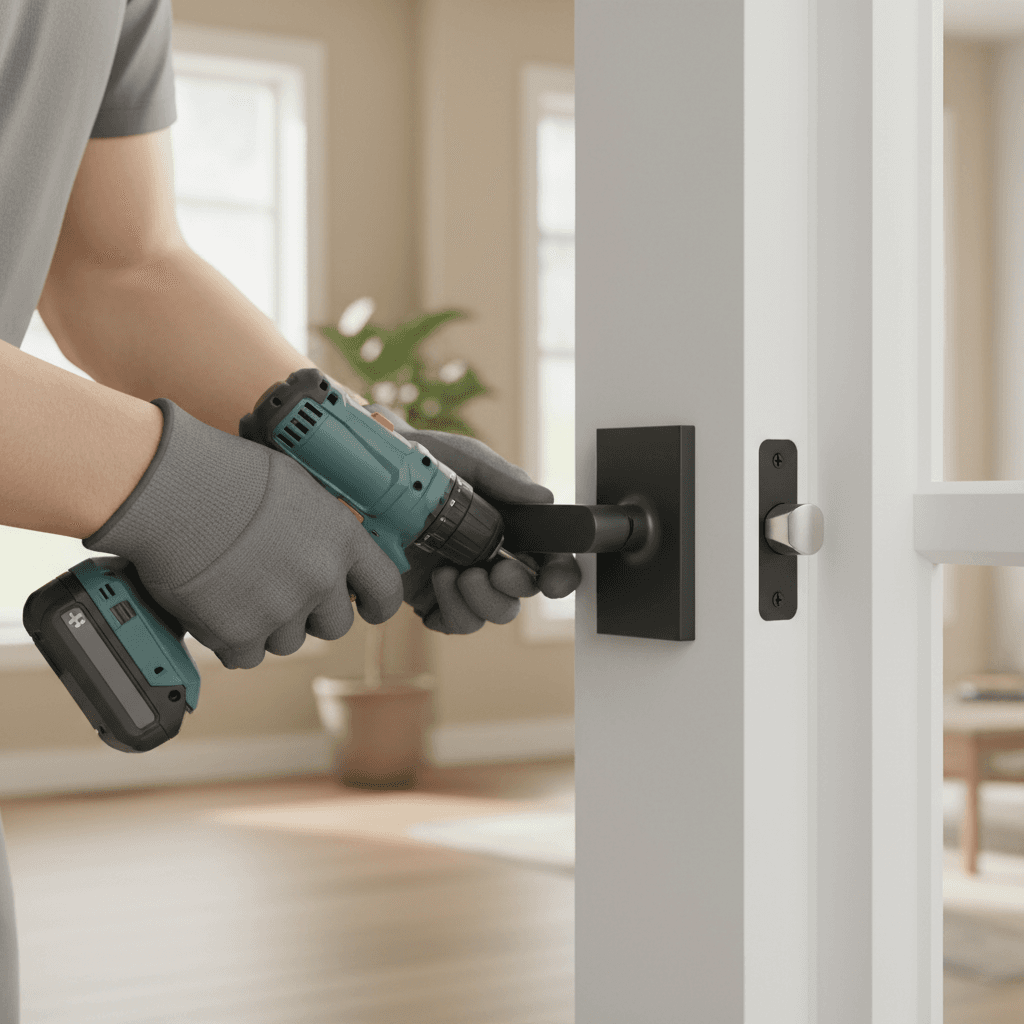 Handyman fixing a door in Louisville